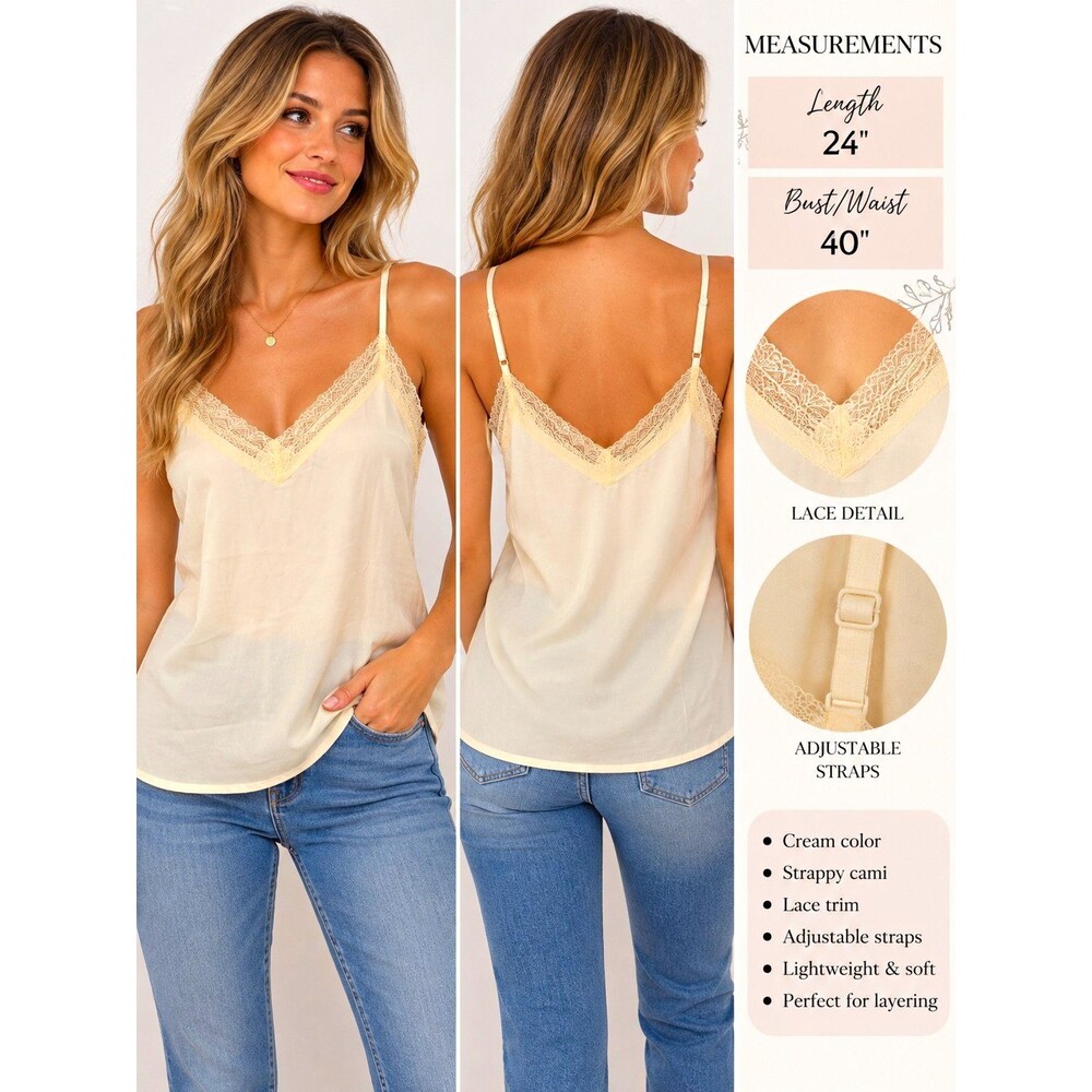 Old Navy Women's Sz Large Cream Camisole Strappy Adjustable Lace V Neck NWT